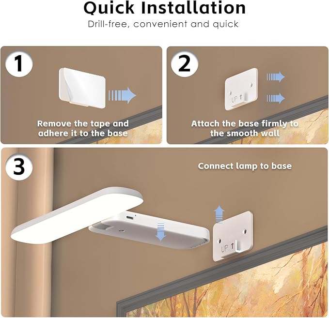 2 Pack Picture Lights for Wall, Rechargeable LED Picture Light Battery Operated with Remote, Dimmable Poster Light for Paintings, Portraits, Art Frames, Display Lighting for Wall Decor,White