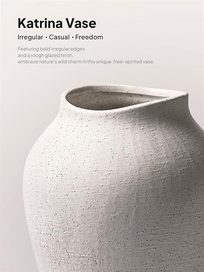 White Ceramic Vase - Large 13.6 Inch Tall Floor Vase for Centerpieces, Farmhouse Rustic Minimalist Home Decor for Living Room, Enterway, Wedding (Sandstone White)