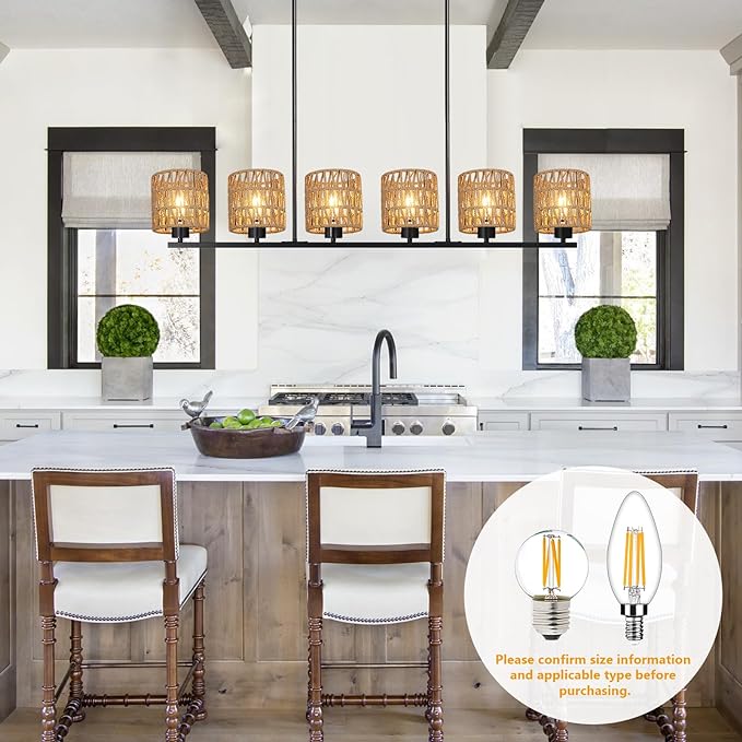 5.0 x 5.0in Chandelier Shades Set of 6, Small Rattan Lamp Shades Clip on Bulb, Boho Lamp Shades Replacement, Mini Cylinder Woven Lampshade, Clip on Lamp Shade for Floor Lamp Pendant Light Wall Sconces