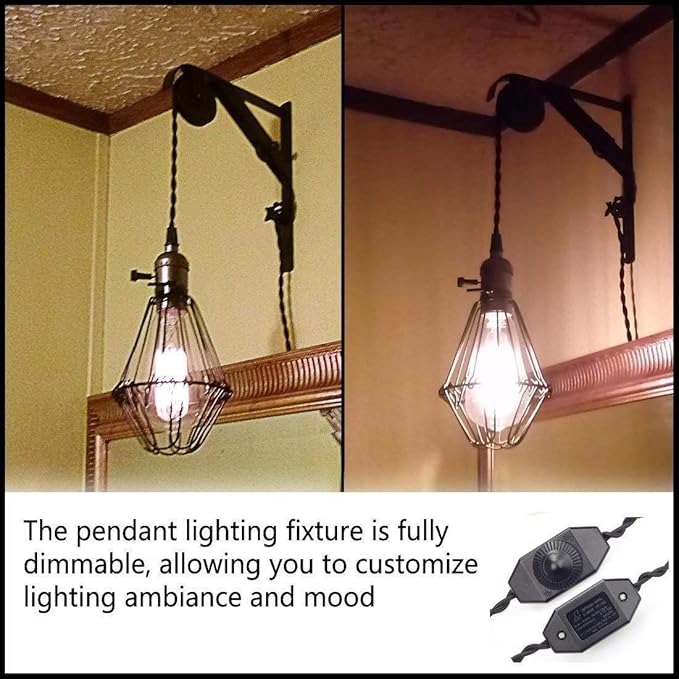 Single Vintage Bulb Cord Edison Socket lamp Plug Pendant Light with Dimmer,ZHMA Industrial DIY Lamp Holder E26/27 Base,4.5M(14.8FT) Twisted Black Cloth Cord Hanging Light Fixture(with Swith and Plug)