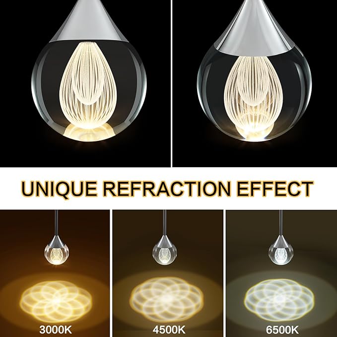 1-Light Teardrop Crystal Pendant Light - Chrome Finish Globe Ceiling Hanging Fixture D3.9 inch LED Pendant Light with Remote ，Raindrop Chandelier for Kitchen Island, Dining Room, Bar