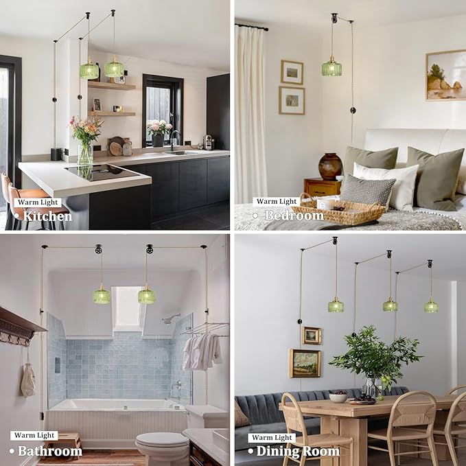 Plug in Pendant Light Hanging Light Fixture Corded On/Off Switch Brass Pendant Light with Green Striped Glass Lampshade for Bedroom Living Room Kitchen Island