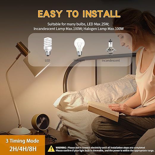 Lamp Dimmer Switch with Cord, Plug-in Dimmer 110-120V Indoor Timer Power Cable with Four Button,Set 2H/4H/8H Automatic Light Switch Timer, 1 Pack