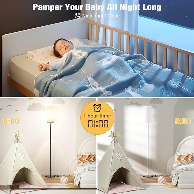 Ambimall 66'' Floor Lamps for Living Room with Remote Control and Stepless Dimmable Colors Temperature & Brightness, 9W Bulb Included(White Lampshade & Black Pole)