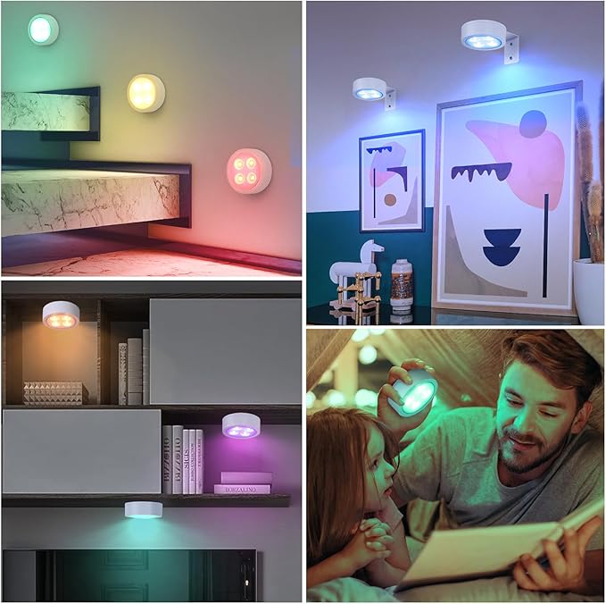 4-Pack Picture Light Battery Operated with Remote,13 Color Dimmable and Timer Painting Light, Art Display Light for Picture Frame Artworking Portrait, Home Wall Decor White Magnetic wall lights