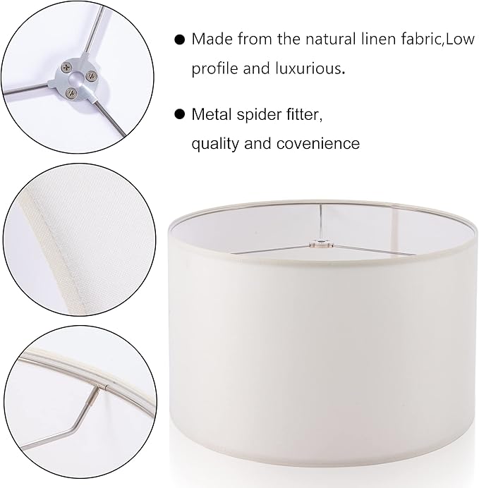 Wellmet 18"x18"x12" Assembly Required Lampshades for Table Lamp,Bedside Lamp,Floor Lamp,Fabric Drum Lamp Shades Classic Modern Style,Spider Fitter,Cream White