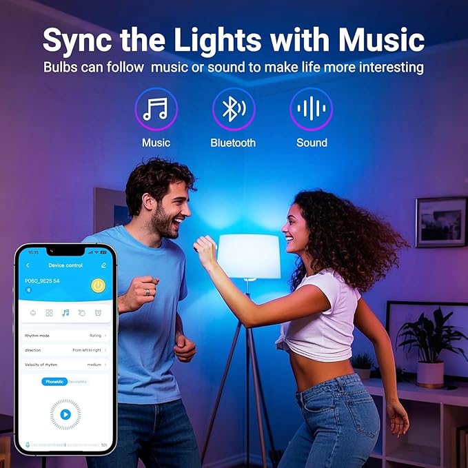 TJOY Smart Alexa Light Bulbs, Bluetooth WiFi Led Bulb Compatible with Alexa &Google Assistant, RGB Color Changing Bulbs, Music Sync, 9W(60W Equivalent), A19 E26 800LM(2.4Ghz WiFi only), 6 Pack