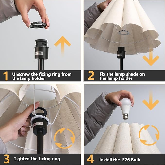 KUNJOULAM Modern Floor Lamp, Black Pole Floor Lamps, Simple Design Tall Lamp with Beige Lampshade, Standing Lamp for Living Room, Bedroom, Office, Home (Without Bulb)