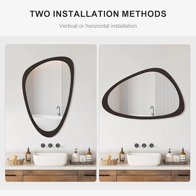WallBeyond Asymmetrical Mirror, Irregular Wall Mirror, Wall Mirrors Decorative for Bedroom Living Room Entryway Hall, Wood Mirror for mid Century Modern Decor 30" H x 19" W, Black