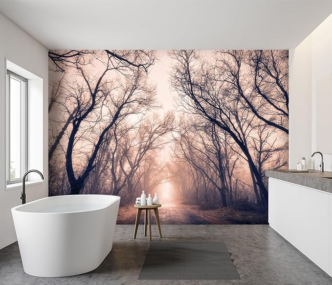 -Foggy Forest Landscapes Fabric Wallpaper Living Room Bedroom Bathroom Mountain Wall Mural- 183"x120"（ not Peel and Stick）