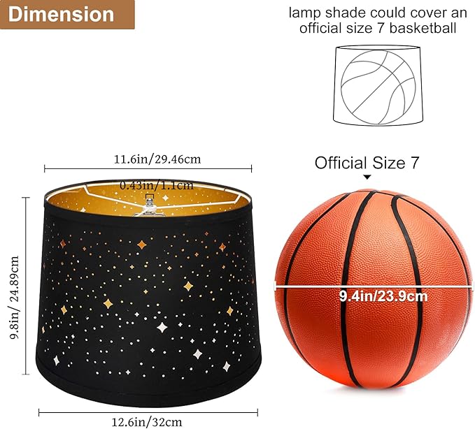 Black Drum Lampshades Set of 2 With Sky Stars Design, 11.6" x 12.6" x 9.8" for Table Lamp, Floor Lamp, Pendant Light - Easy Assembly Required