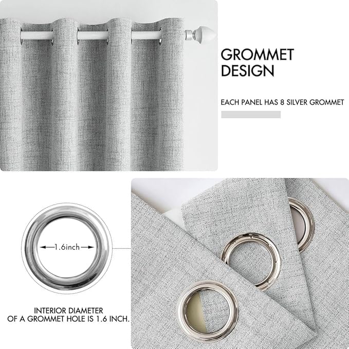 MIULEE Linen Curtains for Bedroom 100% Blackout Thermal Insulated Glacier Gray Grommet Room Darkening Curtains & Drapes for Living Room Nursery 52 x 45 Inch (2 Panels)