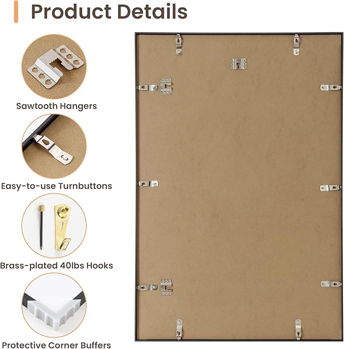 20x30 Aluminum Picture Frame, 20x30 Black Metal Frame with Mat for 16x24 Photo, Wall Mounting or Tabletop Display, Poster Frame Sawtooth Picture Hangers Included for Home Wall Decor, Set of 1