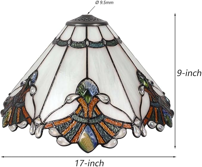 Bieye S10025 Tiffany Style Stained Glass Baroque Lampshade (17-inch Wide White)