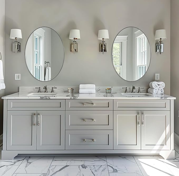 ANDY STAR Chrome Bathroom Mirror, Oval Bathroom Mirror 22 x 30 Inch, Polished Chrome Oval Wall Mirror for Bathroom, Oblong Pill Shaped Mirror Stainless Steel Frame Wall Mount Horizontal or Vertical