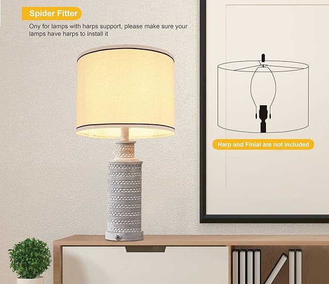 Lamp shades Set of 2,Drum Lampshades 13"x13" x 10" High, Medium Lampshades for Table Lamps Floor Lamps, Natural Linen Hand Crafted, Easy Assembly Required,Beige Lampshade((Spider Fitter)