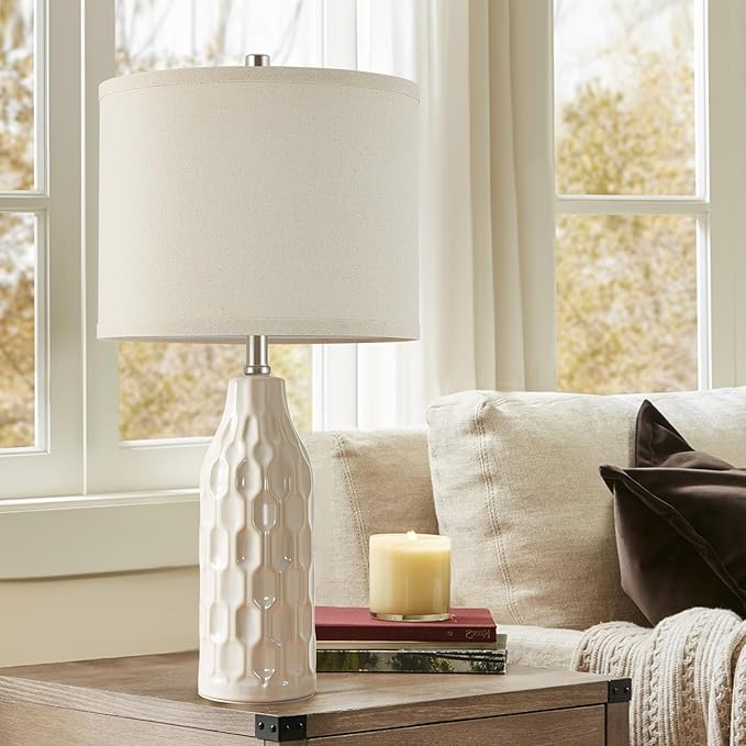 Luvkczc 24.8" Ceramic Table Lamps Set of 2 with 3 Color Temperature & Bulbs Included - Bedside Lamps for Nightstand, Living Room, Bedroom, Home Office Decor