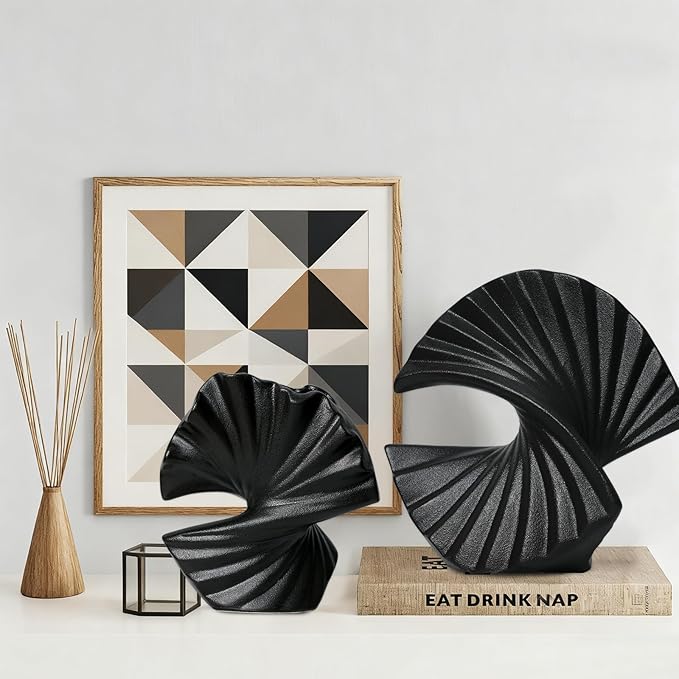 Sector Vase, Set of 2 - Minimalist Nordic, Black Ceramic Sector Vase Vase Decor | Table Centerpiece, Olive Plant, Wedding, Living Room, Bookshelf, Office, Modern Home, Entryway, Console