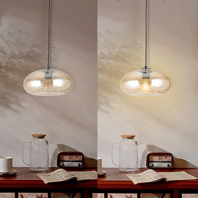 Glass Pendant Lights Kitchen Island Lighting Globe Pendant Light Fixtures IIndustrial Vintage Pendant Lighting for Kitchen Island Bedroom Living Dining Room Light Fixture(Amber)