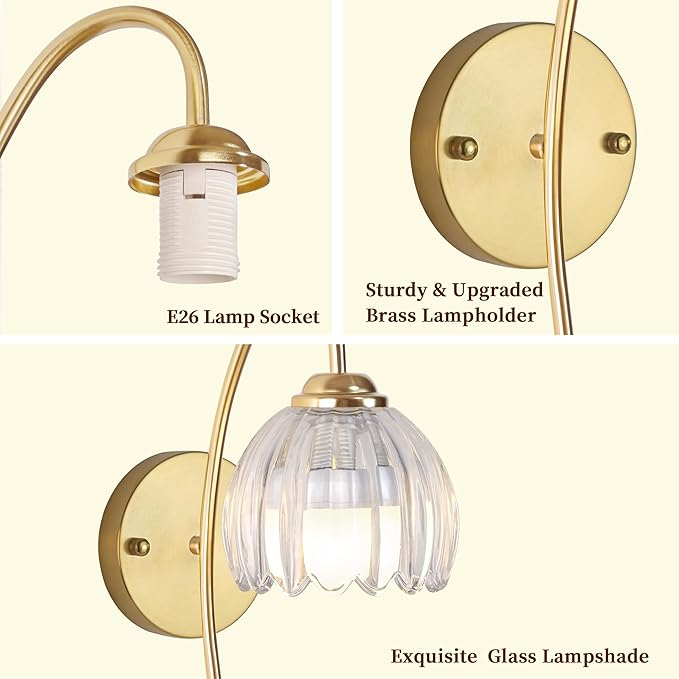 Vintage Battery Operated Wall Sconce with Flower lampshade,Rechargeable Battery Powered Wall Lights,Wall lamp with 15 Colors for Bedroom Living Room Home Decor (Clear Tulip, 2 Light Battery Operated)