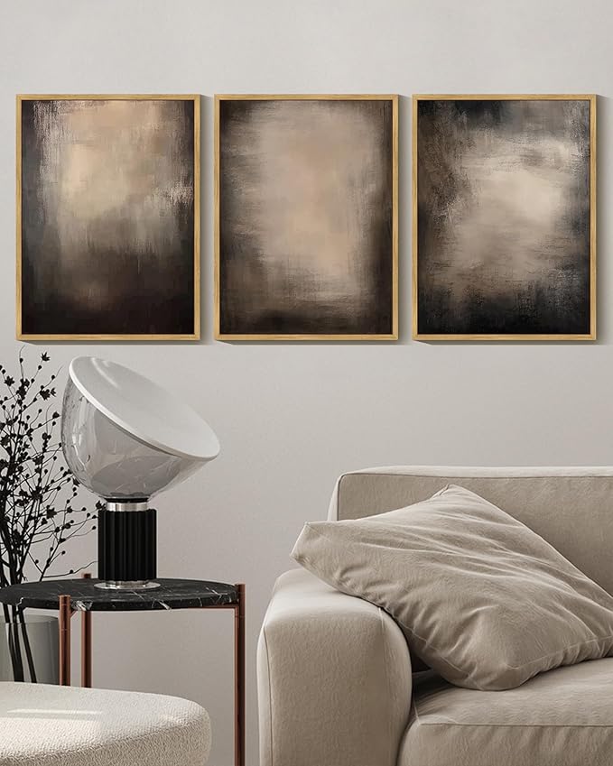 KUVIOKE Abstract Framed Wall Art Set Earthy in Deep Brown and Beige Tones Modern Art Decorative Home Decor 11x14in (Natural Framed)