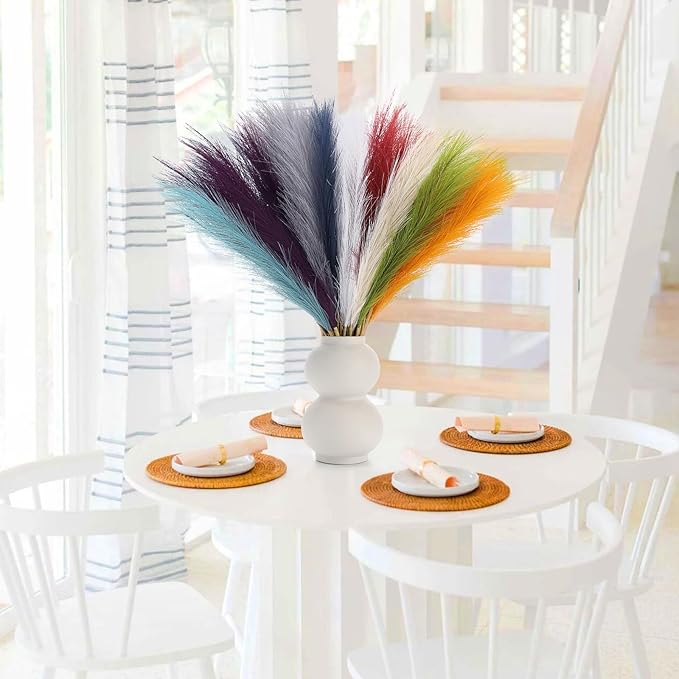 90 Pcs Pampas Grass Rainbow Decor 21.7" Fluffy Faux Short Multicolor Pampas Grass Artificial Small Pompas Grass Flower Vase Filler for Home Wedding Decoration