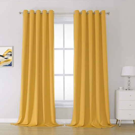 DUALIFE Yellow Curtains 108 Inches Long 2 Panels Blackout Curtain Panels for Bedroom Room Darkening Gold Solid Window Drapes for Living Room Thermal Insulated Grommet Top 60Wx108L