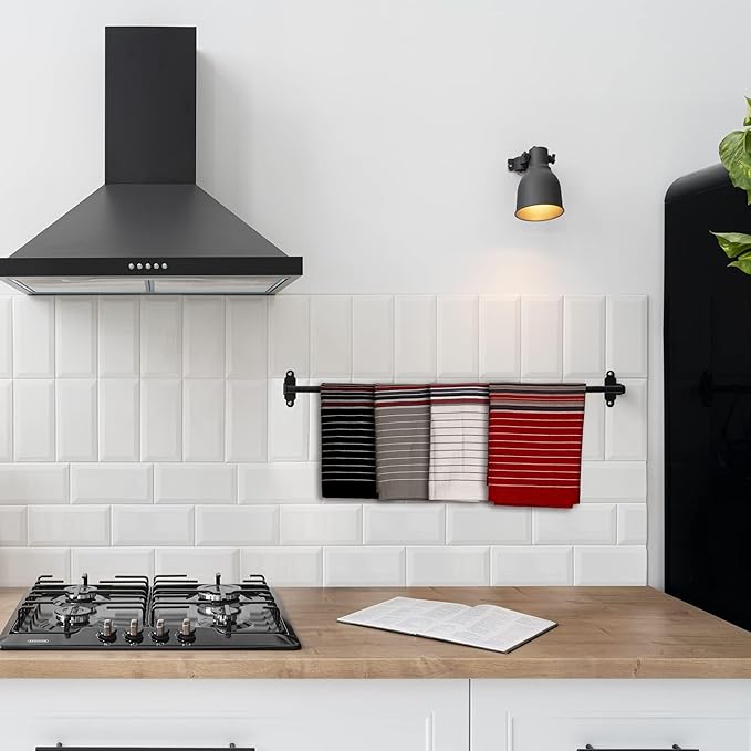 Urban Villa Kitchen Towels (20x30 Inches 4 Pack) Extra Large Premium Salsa Stripes Dish Towels for Kitchen Dish Cloths Highly Absorbent 100% Cotton Kitchen Hand Towels with Hanging Loop Tea Towels