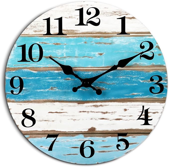 CHYLIN Wall Clock Beach Decor 12 Inch Coastal Nautical Ocean Clocks for Living Room, Silent Non Ticking Wall Clocks Battery Operated Decorative for Kitchen,Bedroom,Bathroom,Home(Blue)