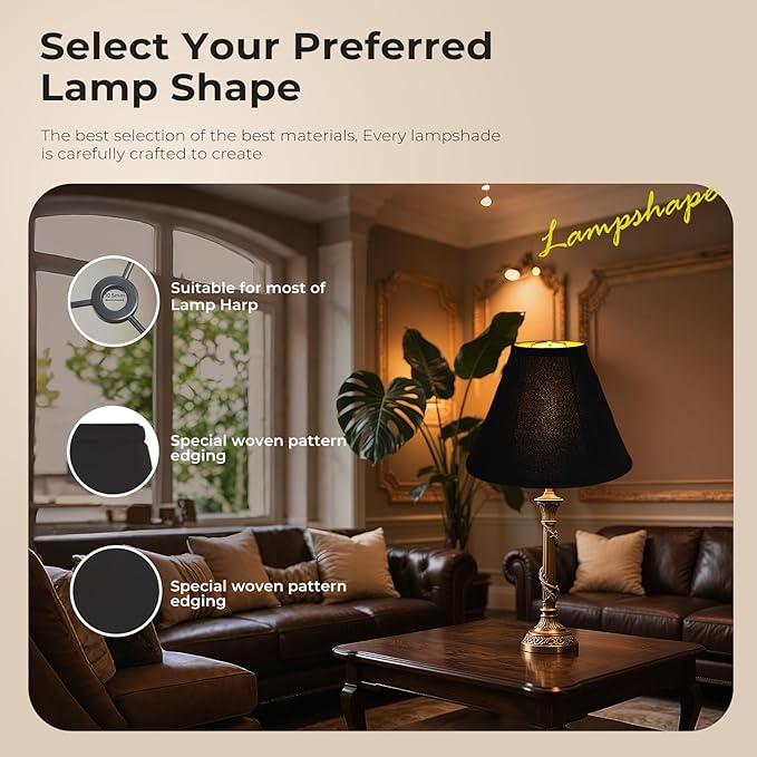 Fabric lamp shades,Lamp shades set of 2, boho lamp shade,linen lamp shade,6" Top x 14" Bottom x 10" High(Spider),black lampshades for floor lamps,living room lamp shades set of 2