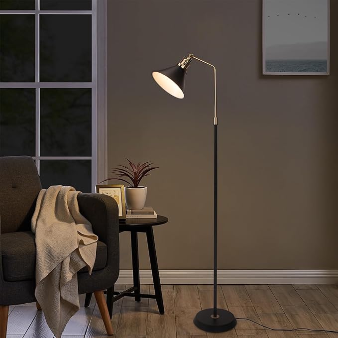 Industrial Floor Lamp, 58'' Black Floor Lamp Design, Adjustable Head Vintage Metal Standing, Tall Simple Corner Lamp, Floor Lamps for Living Room, Bedroom, Office, Couch