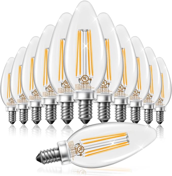 DAYBETTER Dimmable E12 Candelabra LED Light Bulbs, Chandelier Light Bulb 60 Watt Equivalent, 5.5W 600 LM 2700K Warm White, B11 Vintage LED Filament Candle Light Bulbs, No Flicker, UL Listed, 12 Pack