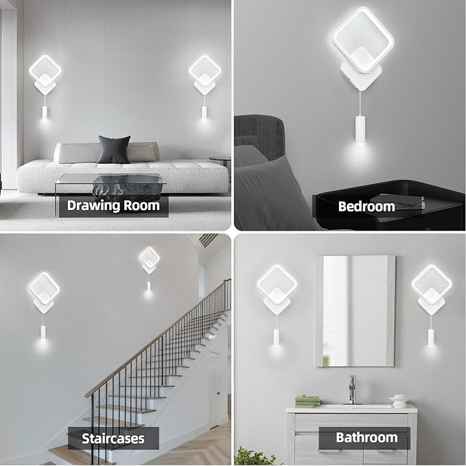 LMQNINE Modern Wall Sconces White Wall Light 6000k Dimmable Wall Sconce 12W LED Wall Lights Indoor Wall Lamps for Living Room Bedroom Bedside Hallway (1-Pack)