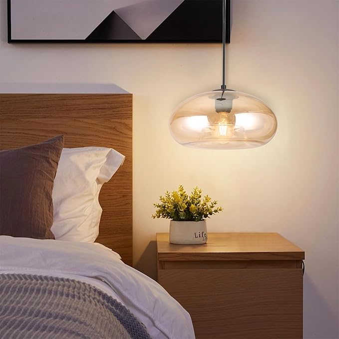 Glass Pendant Lights Kitchen Island Lighting Globe Pendant Light Fixtures IIndustrial Vintage Pendant Lighting for Kitchen Island Bedroom Living Dining Room Light Fixture(Amber)