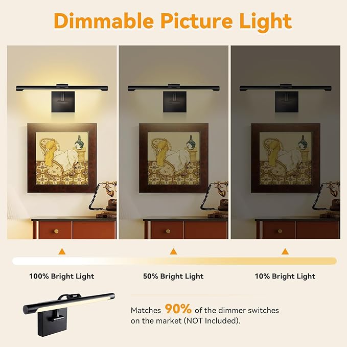 JO.KO 15.75 Inch LED Picture Lights for Wall Hardwired, Poster Art Gallery Light 10-100% Dimmable, 3000k Warm White Black Wall Sconces 7W CRI90 for Gallery Artwork, Paintings and Bathroom