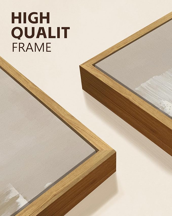 KUVIOKE Abstract Gray Framed Wall Art Neutral Brown Artwork Painting Morden Minimalist Wall Decor Rustic Home Decor 11x14in (Natural Framed)