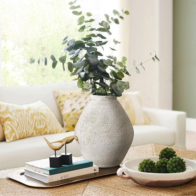 Rustic Ceramic Flower Vase Distressed Farmhouse Pottery Clay Large Terracotta Floor Vases for Decorative Table Centerpiece Modern Home Decor Aesthetic Living Room Bedroom Wedding Housewarming Gift