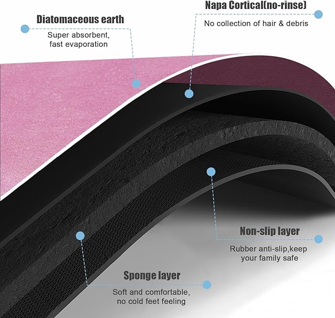 Extra Long Bathroom Rugs Diatomaceous Earth Bath mat Super Absorbent Quick Dry Non Slip Bath Mat Thin Runner Rug Fit Under Door-Shower Rug for in Front of Bathtub Shower, Pink, 23.6"x47.2"