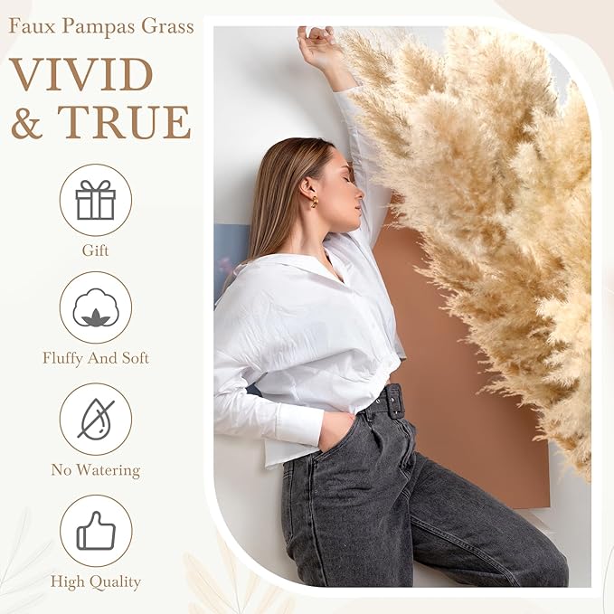 50 Stems 32 Inch Fluffy Pampas Grass Decor Tall Natural Dried Flowers Bouquet for Boho Home Decorations, Large Phragmites for Floor Vase, Wedding Floral Arrangements, Farmhouse
