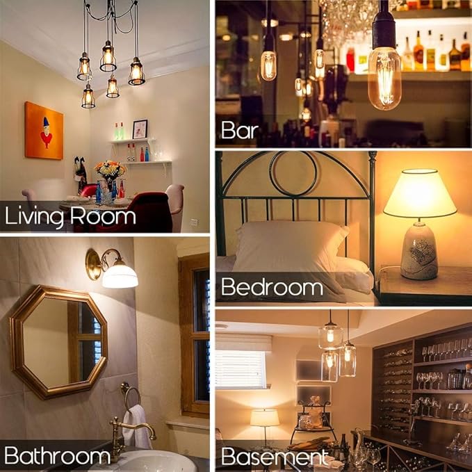 Leools E26 LED Bulb 6W Equivalent e26 led Bulb 60 Watt Soft White 3000K Dimmable E26 Edison Bulb AC120V 600lm Tubular T14 LED Bulb for Pendant, Sputnik,Vanity,Chandeliers Pack of 6