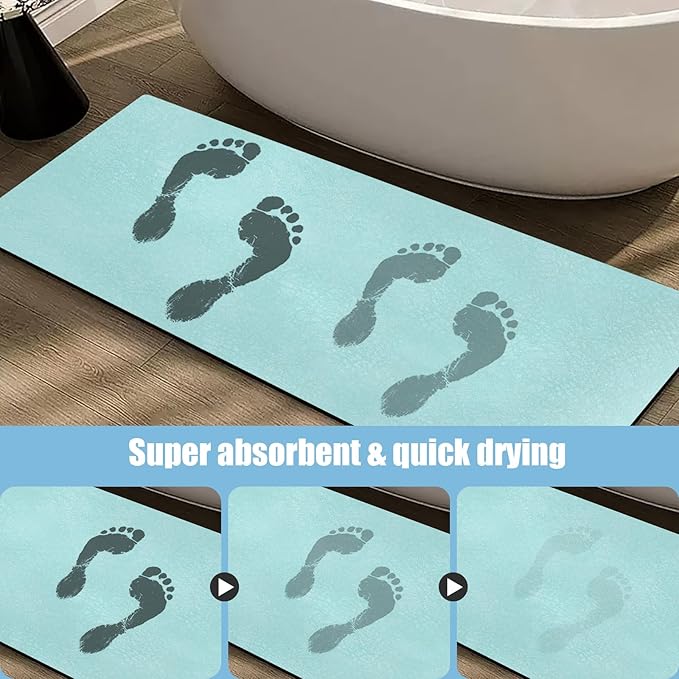 Diatomaceous Earth Bath mat Bathroom Rugs Super Absorbent Quick Dry Non Slip Bath Mat Thin Bathroom Floor Mats Fit Under Door-Shower Rug for in Front of Bathtub Shower, Green, 23.6"x47.2"