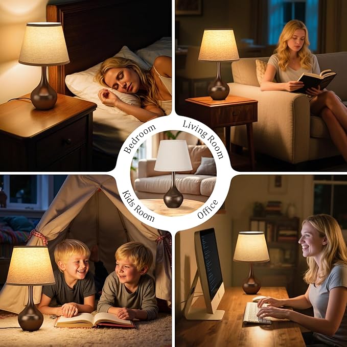 Seealle Touch Table Lamp for Bedroom, 3-Way Dimmable Small Bedside Lamps for Night Stands with Wires, Brown Desk Lamp for Kids Room, Office, Living Room, End Table(LED Bulb Included)