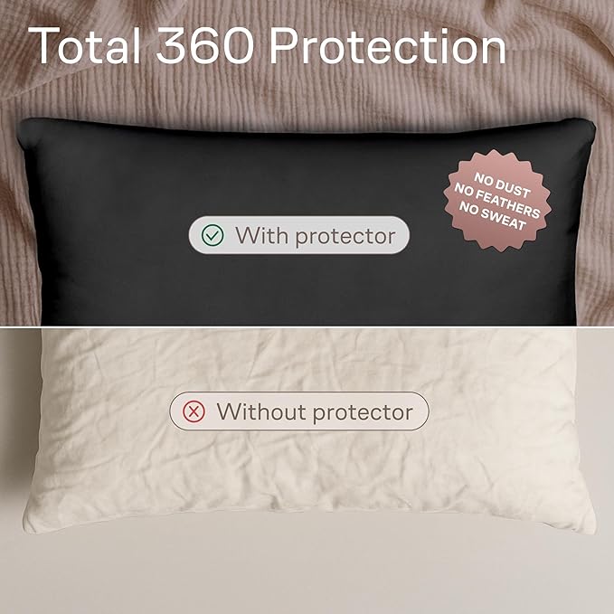 Ultra Soft Pillow Protectors with Zipper Queen Size - Set of 4 Breathable Pillow Covers - 100% Protection Against Stains, Dust & Dirt - Machine Washable (Black)
