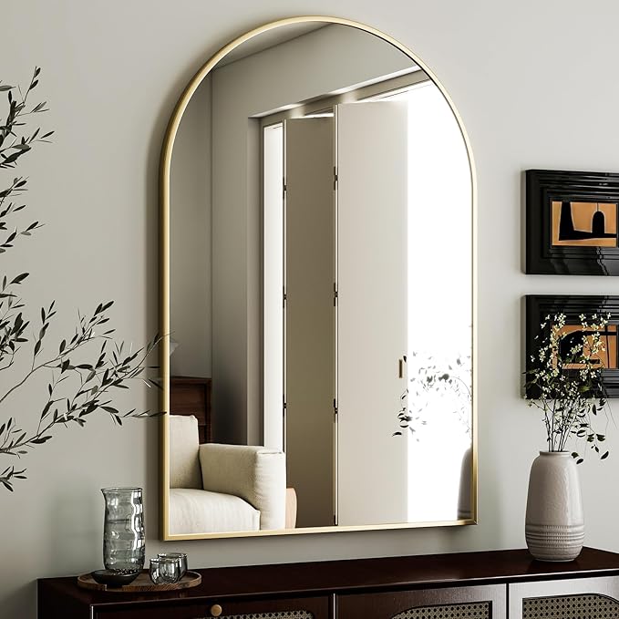 HARRITPURE Arched Wall Mirror 24"x36" – Gold Metal Frame Vanity Mirrors for Bedroom, Entryway, Living Room Decor