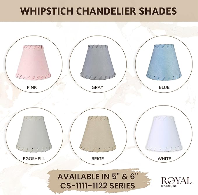 Royal Designs, Inc. CS-1113-5EG-6 Faux Leather Empire Chandelier Shade with Whipstitch Trim, 3 x 5 x 4.5, Eggshell, 6-Pack