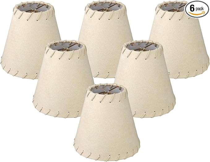Royal Designs, Inc. CS-1115-5BG-6 Faux Leather Empire Chandelier Shade with Whipstitch Trim, 3 x 5 x 4.5, Beige, 6-Pack
