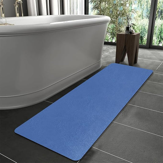 Extra Long Bathroom Rugs Diatomaceous Earth Bath mat Super Absorbent Quick Dry Non Slip Bath Mat Thin Runner Rug Fit Under Door-Shower Rug for in Front of Bathtub Shower, Blue, 23.6"x66.9"