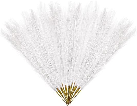 30 Pcs White Faux Pampas Grass, 17 Inches Artificial Pampas Grass Bulk, Short Fluffy Faux Pompas for Vase Filler, Home Boho, Wedding Anniversaries, Baby Shower Decoration