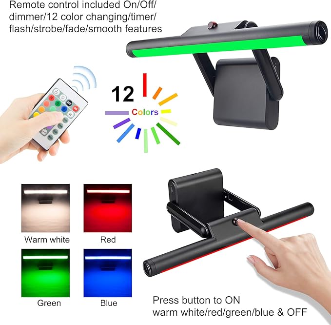 Wireless Picture Light, Picture Frame Lighting,Painting Lights with Remote, 48 Super Bright LEDs,12 Color Changing Accent Light,250LM Dimmable Timer Display Light for Art,Dartboard