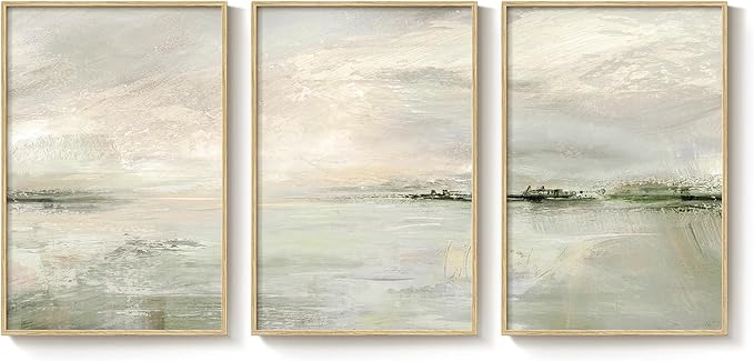 Framed Extra Large Green Abstract Wall Art for Living Room, 3 Piece Contemporary Landscape Canvas Artwork, Modern Minimalist Painting Prints for Dining Room Hallway Home Office Wall Decor, 24x36 Inch